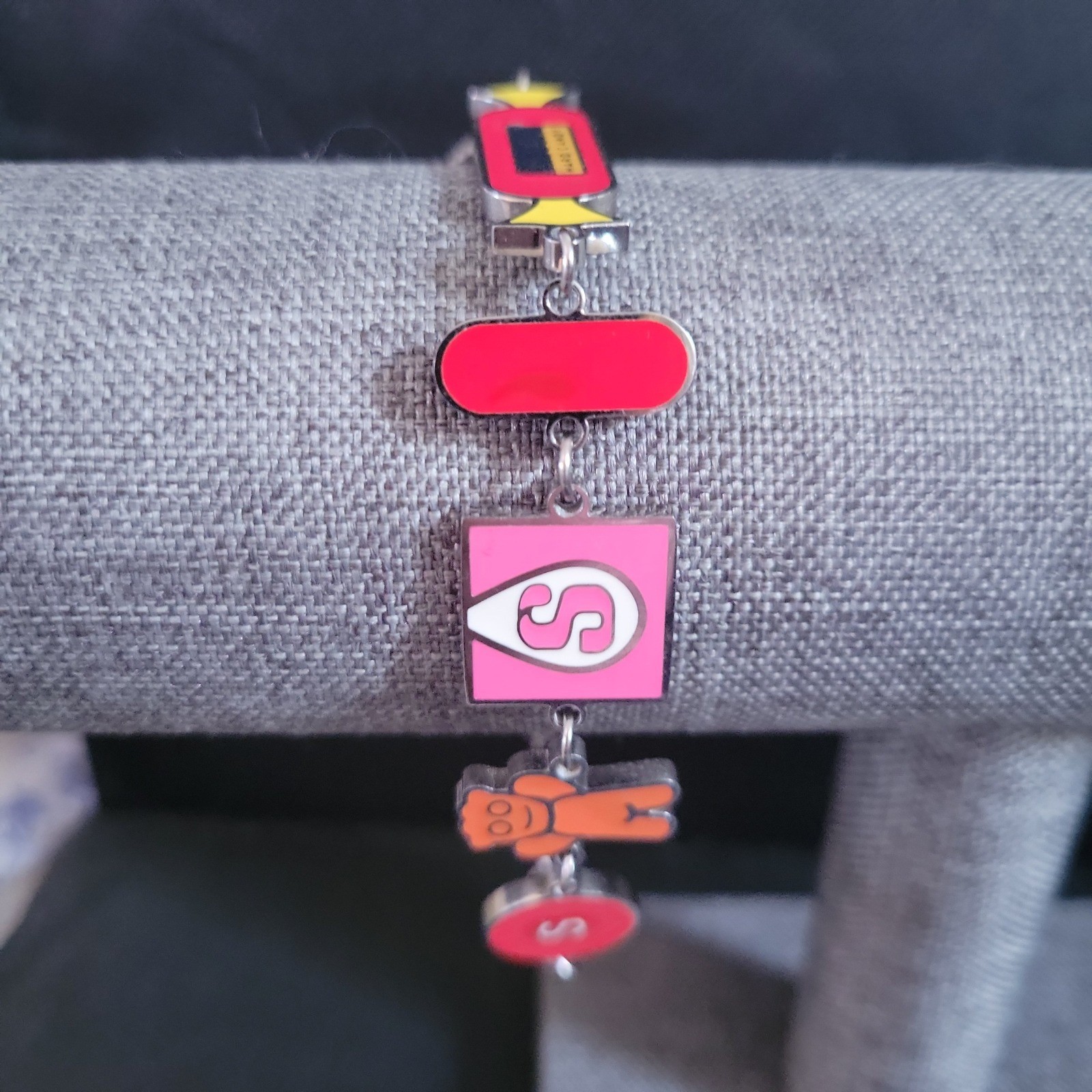 Colorful Enamel Candy Charm Bracelet Silver Tone Adjustable 7-9 In Kidcore