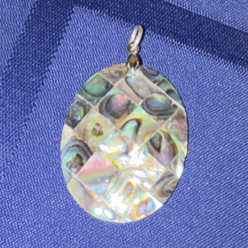 Oval Mother of Pearl/Abalone Shell Charm Pendant Silver Tone Multicolor