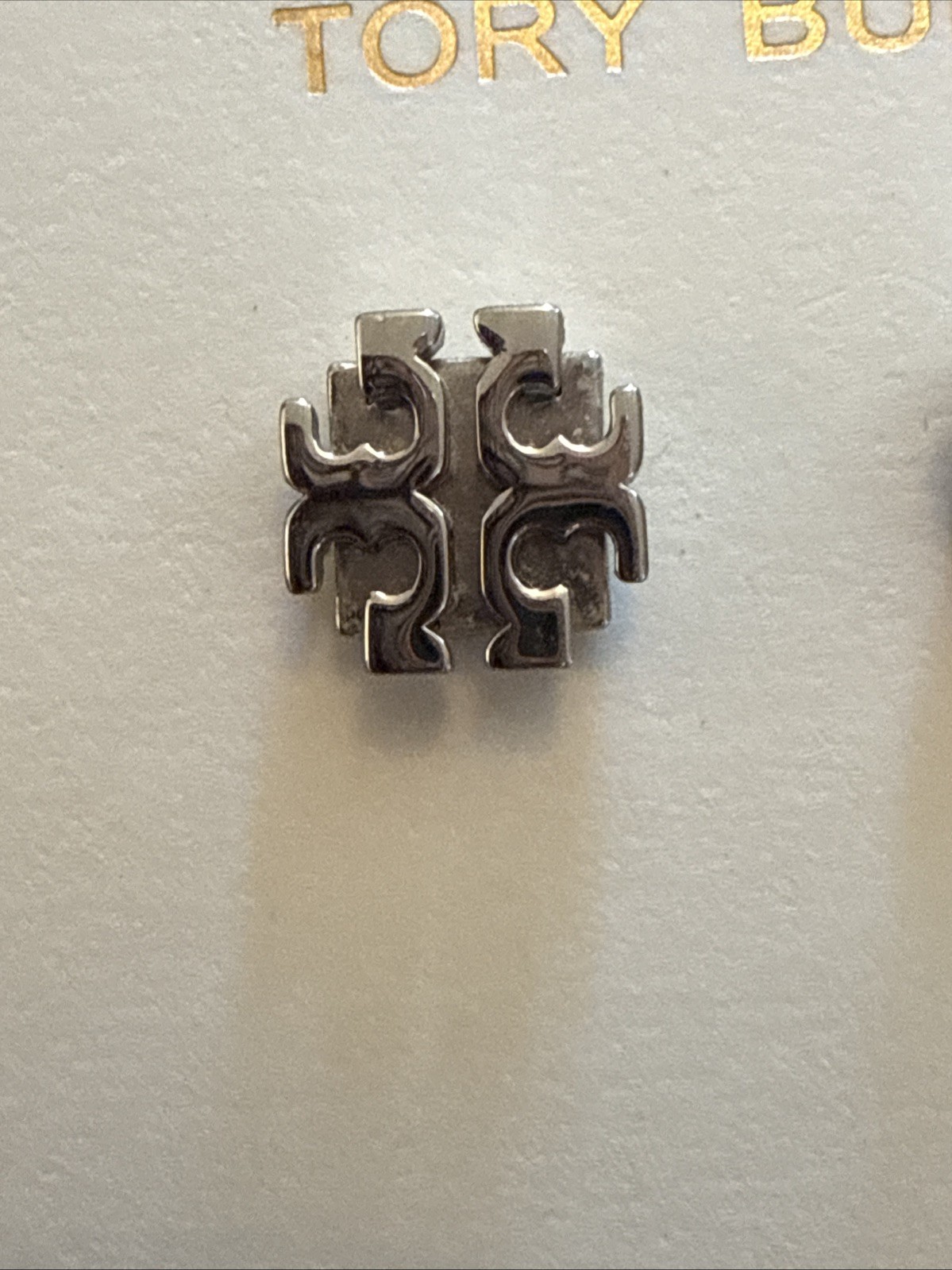 Tory Burch Silver Tone T Logo Stud Earrings Metal Butterfly Closure 53355 New