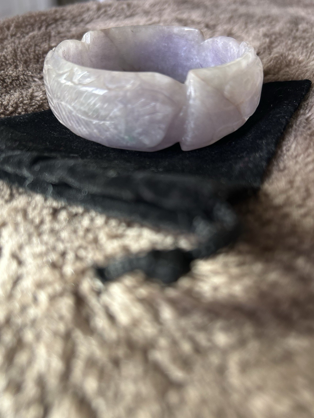 58-59MM Lavender Purple Burma Jadeite Jade Dragon Phoenix Carved Bracelet