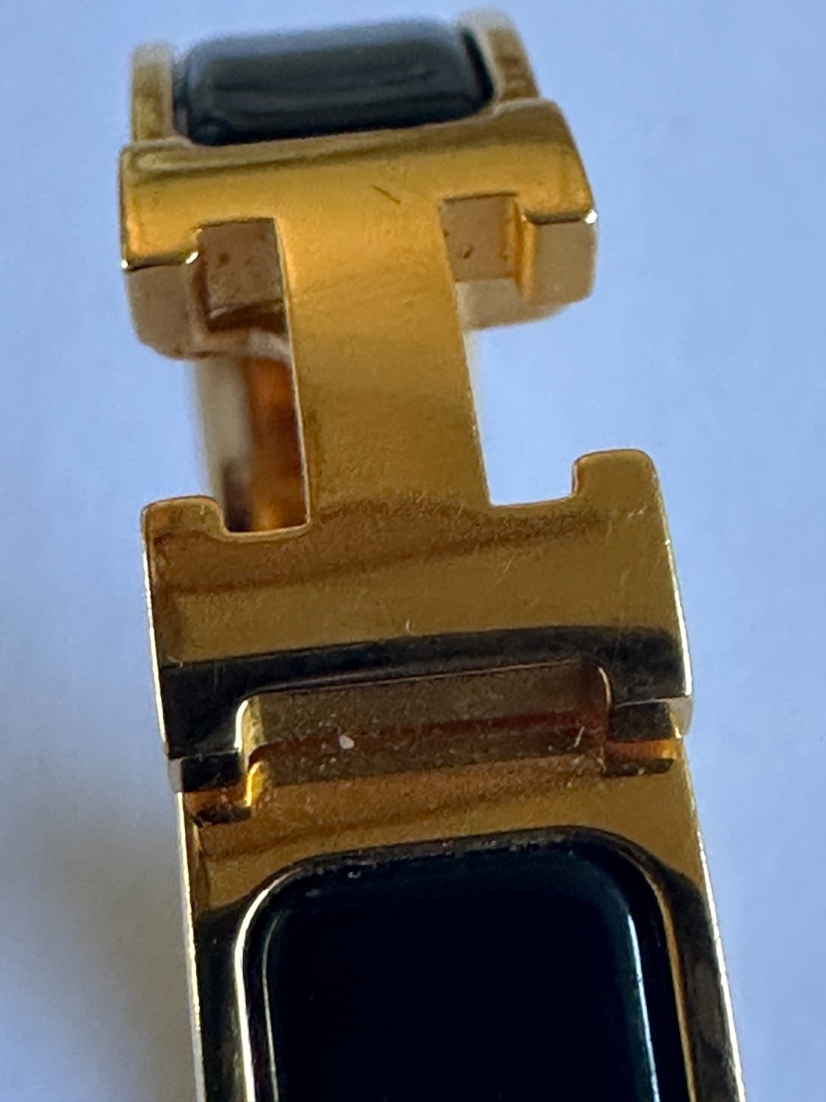 Hermès Clic Clac H PM Black Enamel Gold Plated Bangle Bracelet Made in France