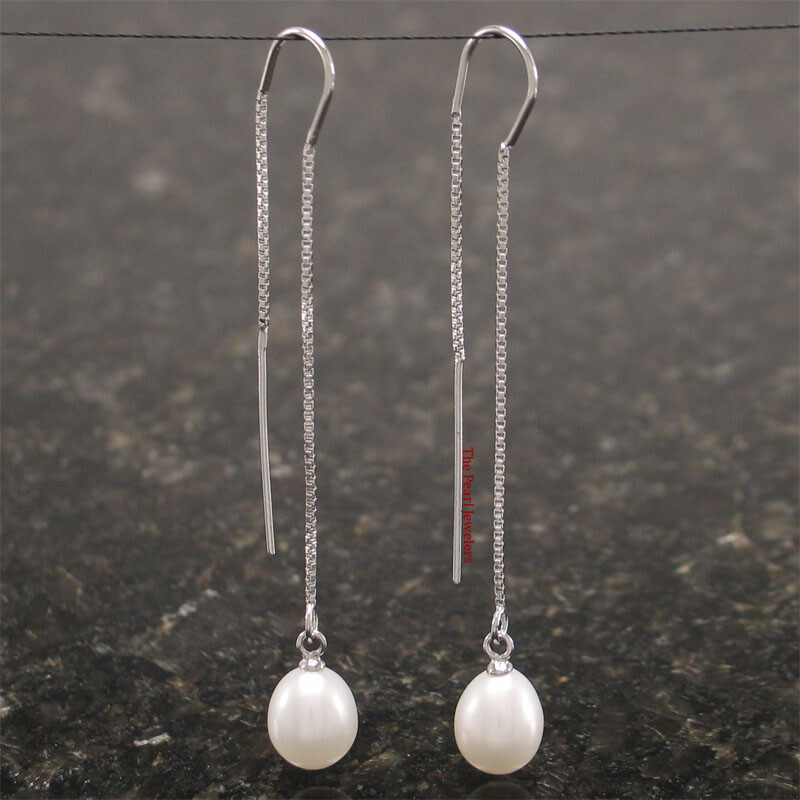 Sterling Silver Box Chain Pearl Threader Earrings (Multiple Colors)
