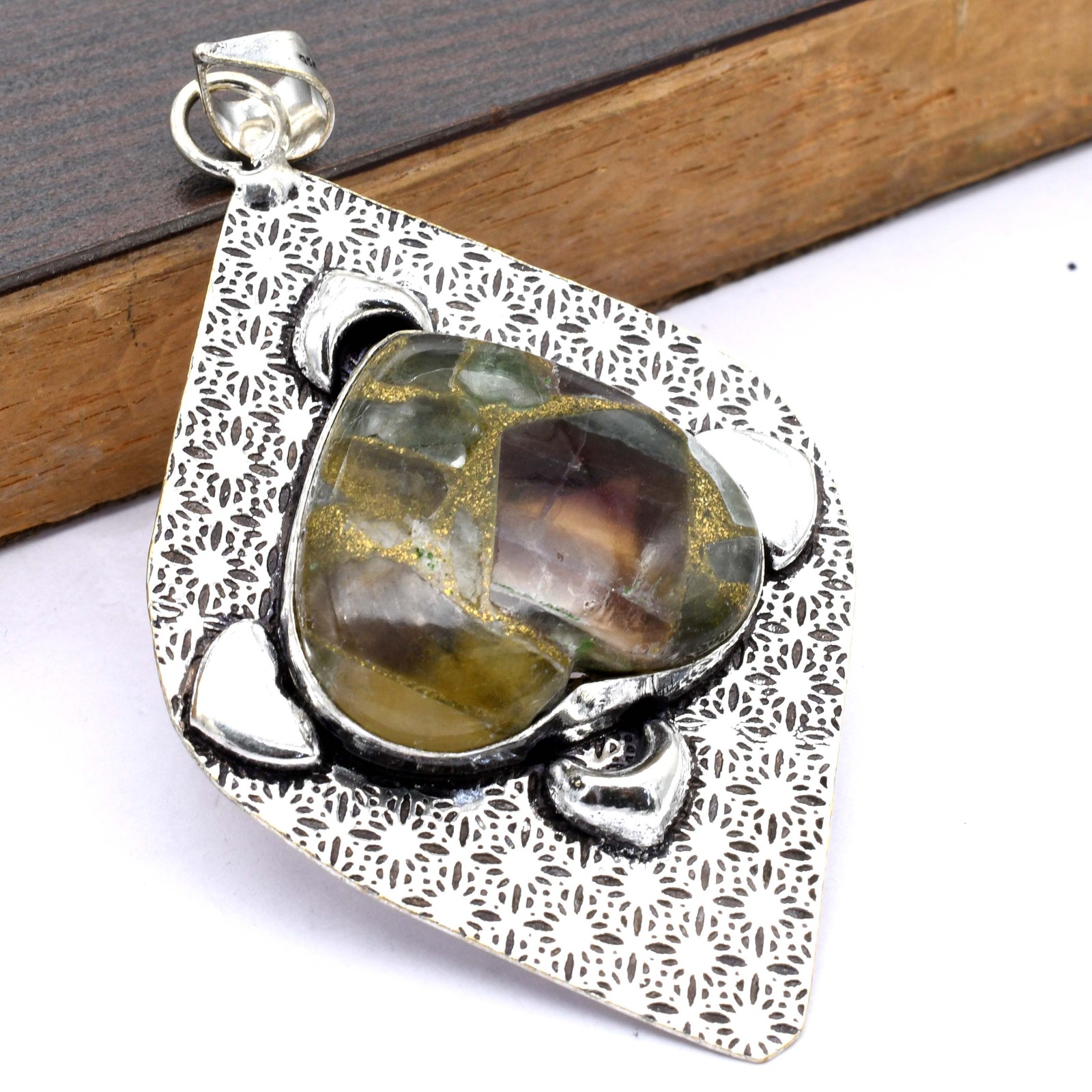 Multi Fluorite Gemstone Ethnic Handmade Pendant Jewelry 1.3″ P 2316