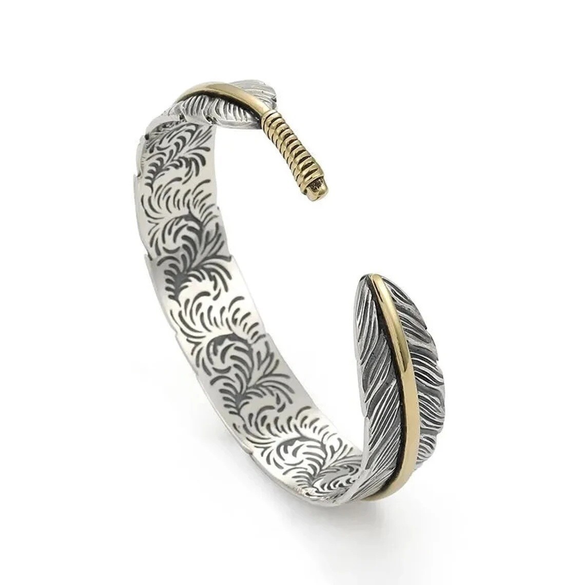 Retro Men’s Silver Feather Adjustable Bangle Cuff Bracelet Fashion Jewelry Gift