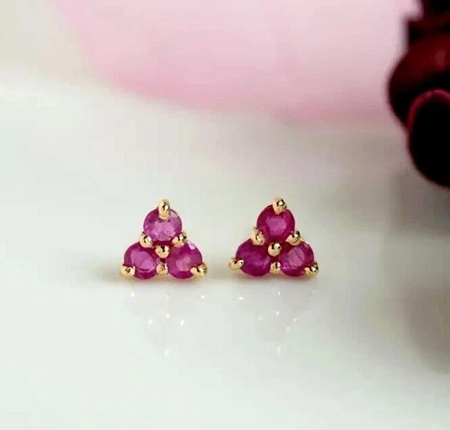 1.20Ct Round Cut Simulated Pink Ruby Women Stud Earrings 14K Yellow Gold Plated
