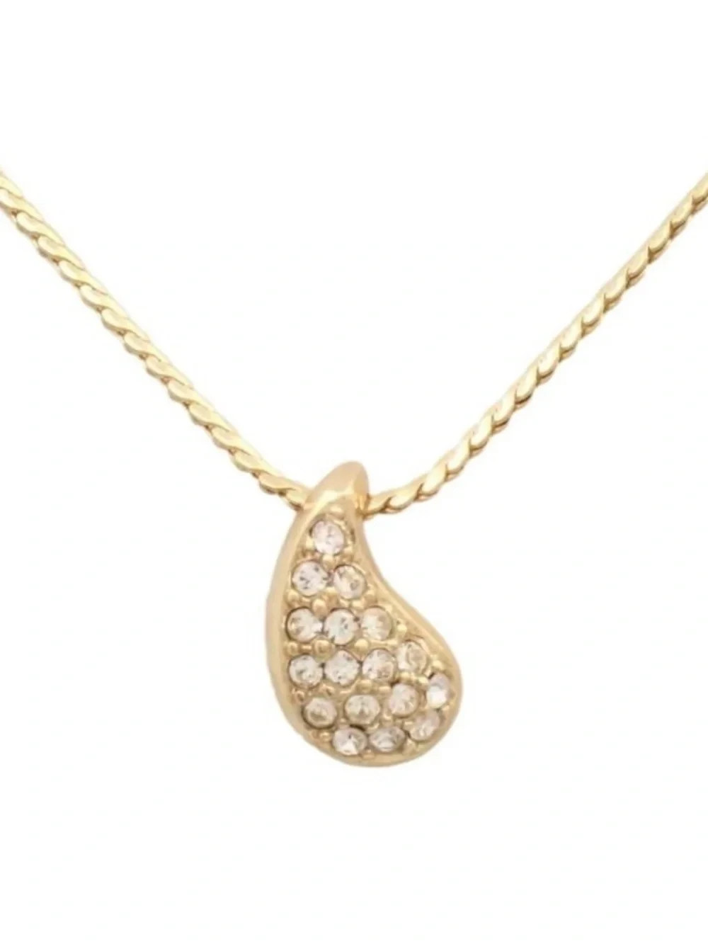 Authentic Christian Dior Gold Tone Teardrop Rhinestone Chain Pendant Necklace
