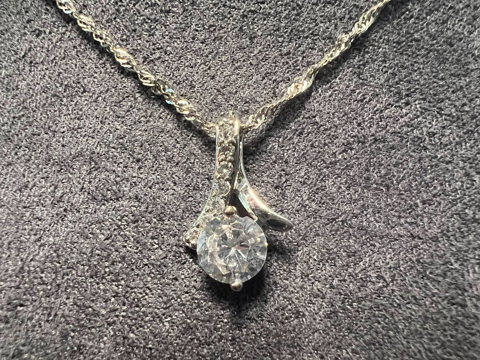 Silver Tone CZ Wishbone Pendant Necklace Adjustable 46-52cm Clear Crystal Drop