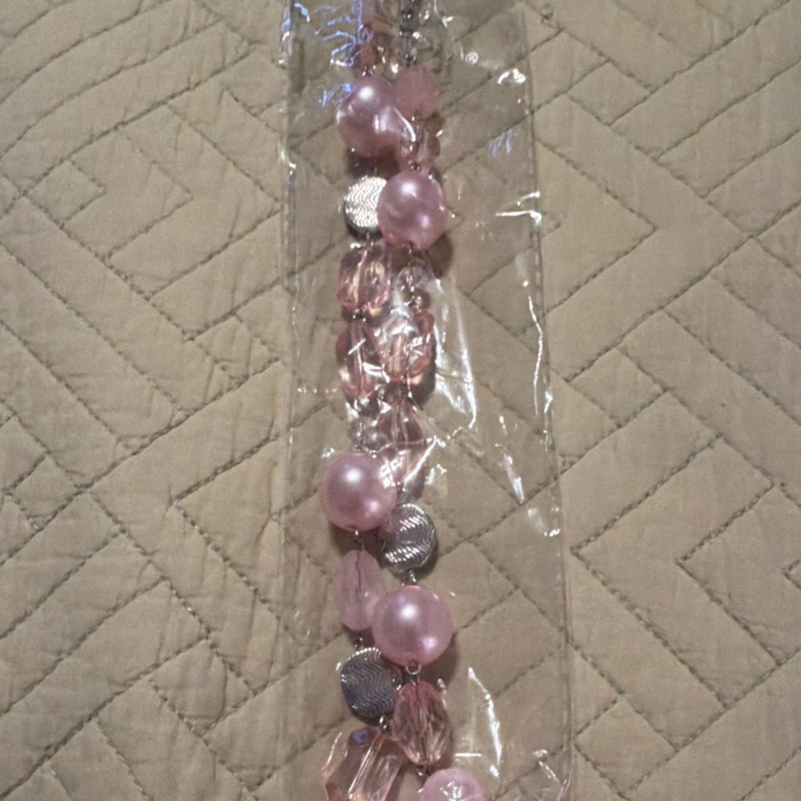 Paparazzi Pink Silver Beaded Necklace with Plastic and Metal Chain