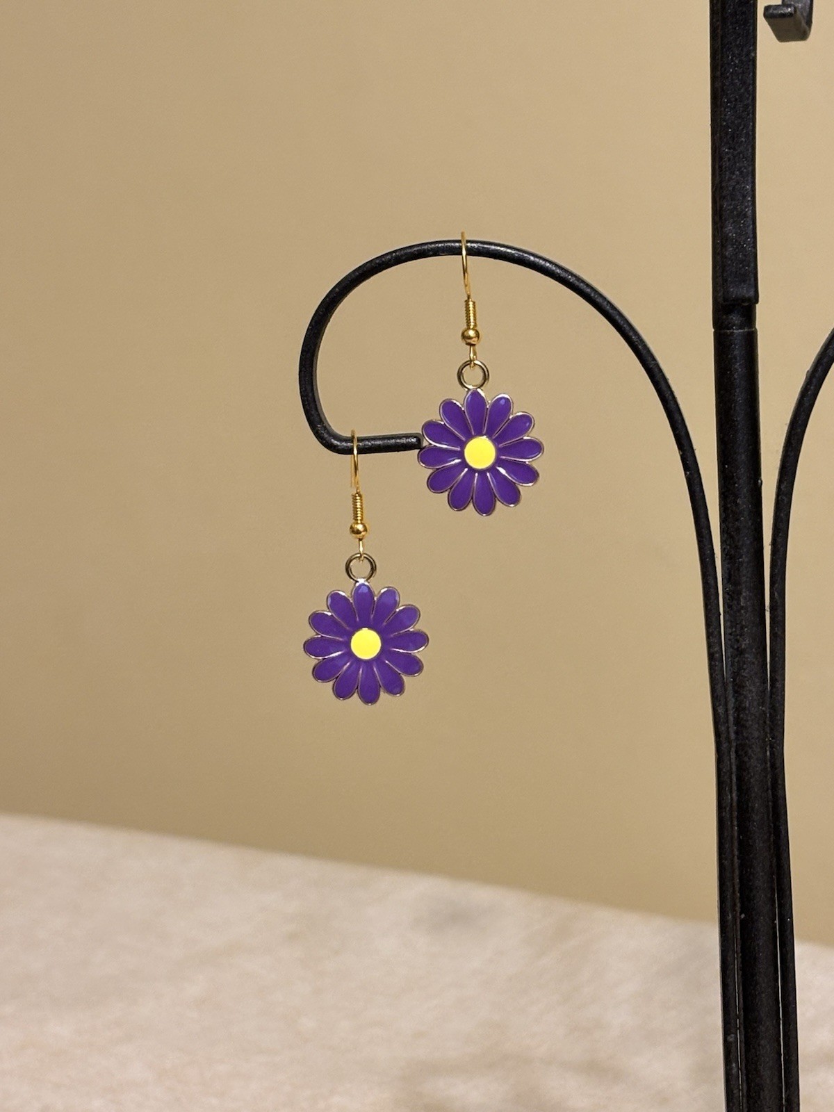 Enamel Daisy Flower Dangle Drop, 4 Sets Earrings Metal French Wire, Multicolor