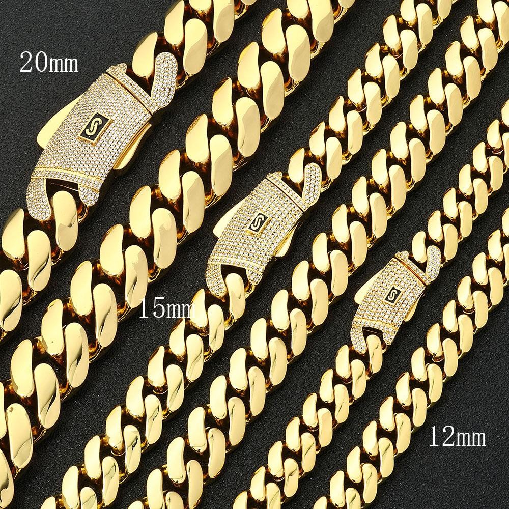 6/8/10/12/15/20mm Cuban Chain Necklace Hip Hop 14k Gold Plating Bracelet Jewelry