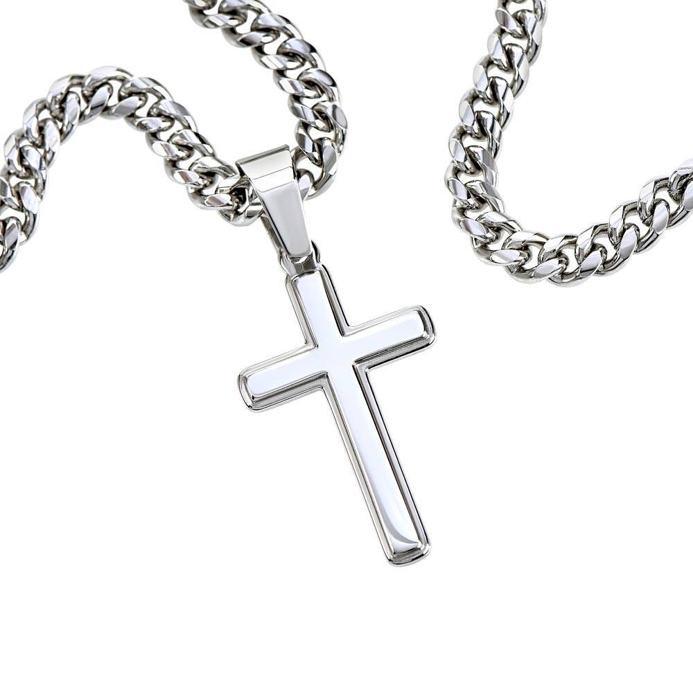 To My Son Cross Necklace Cuban Link Chain Faith Gift from Mom Dad for Teen Boys