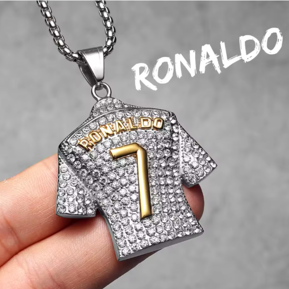 Ronaldo No 7 Silver Crystal Football Jersey Pendant Necklace Chain Gift