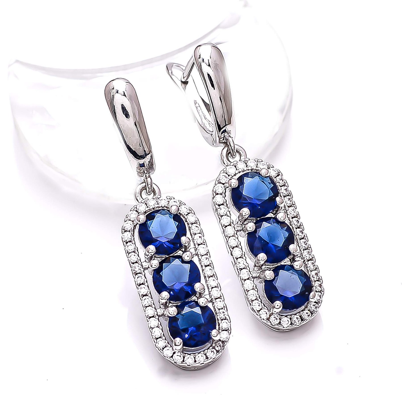 Blue Sapphire – Simulated & CZ Gemstone 925 Sterling Silver Earring 1.50″ E7615