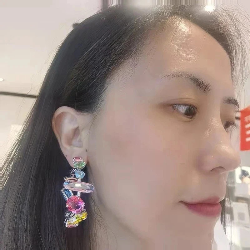 Swarovski Ambilight Drop Earrings Fresh Shiny Pink Big Circle Candy Earrings