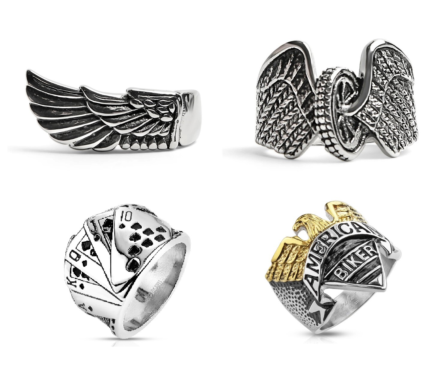 4 Pack Stainless Steel American Biker Rings – High Quality Best Rider Rings