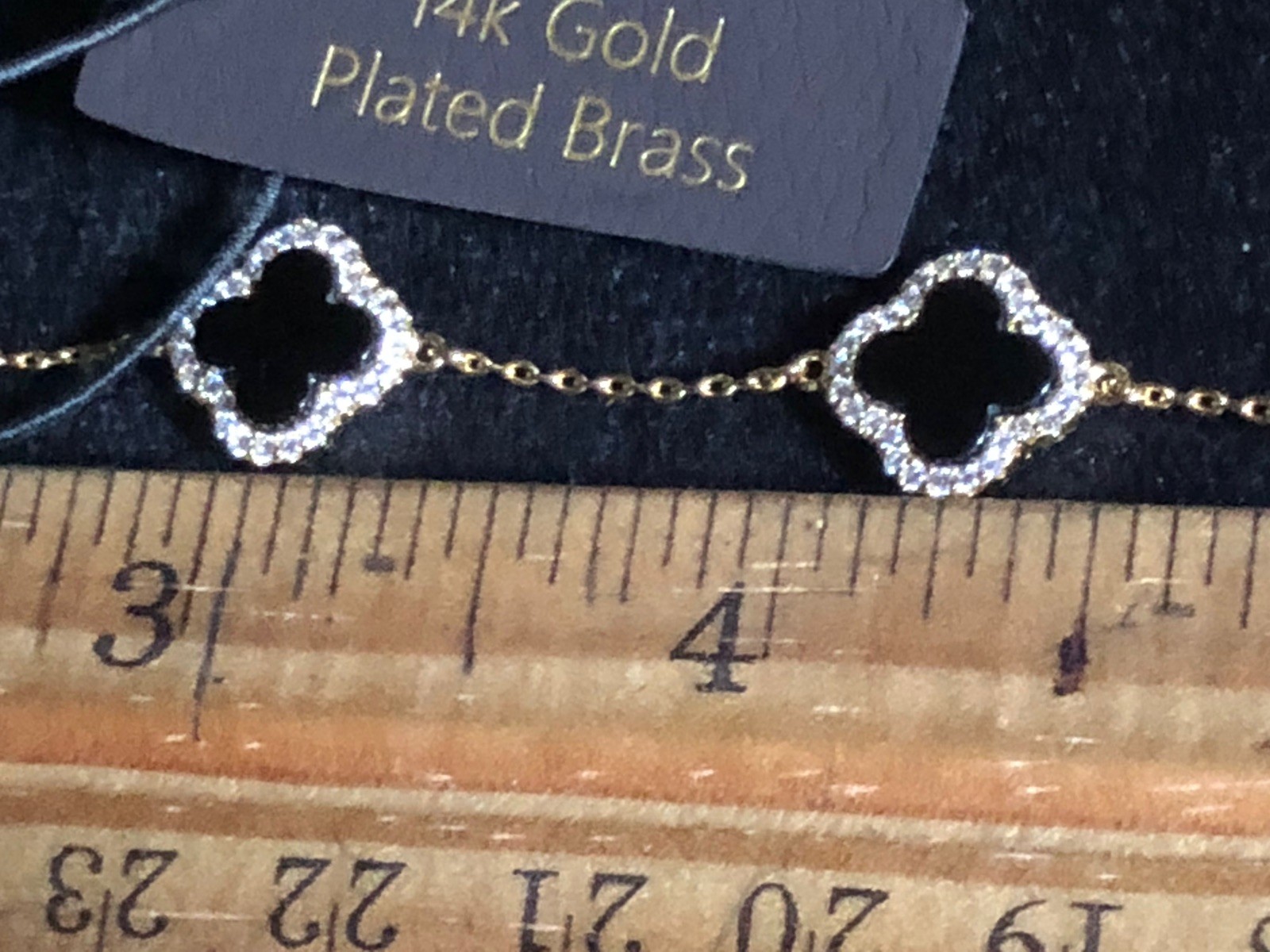 Rachel Zoe Black Clover Bracelet 14K Gold Plated New In Box 6.5 + 1 In
