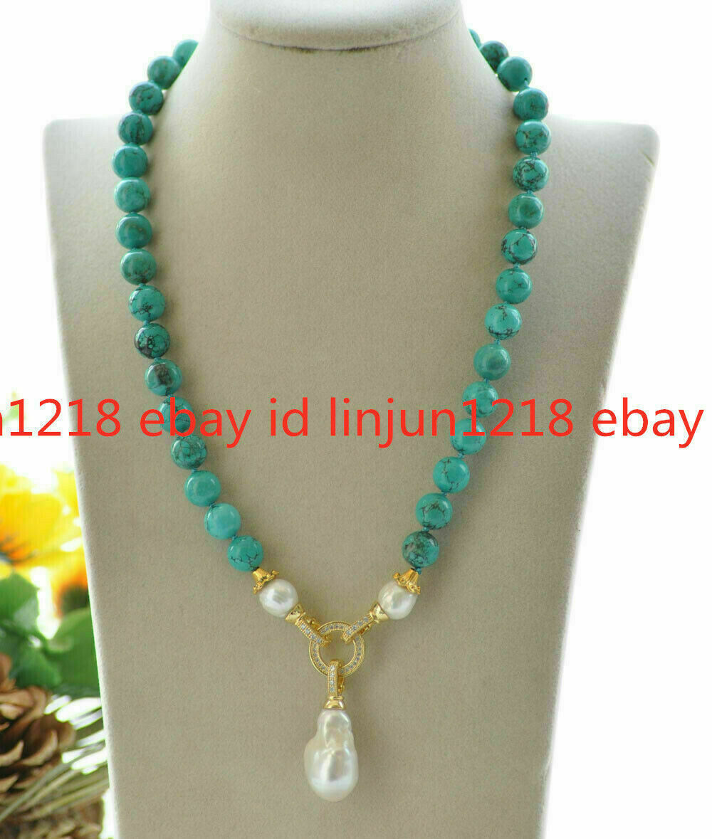 10mm Green Turquoise Natural White Keshi Baroque Pearl Pendant Necklace 16-28