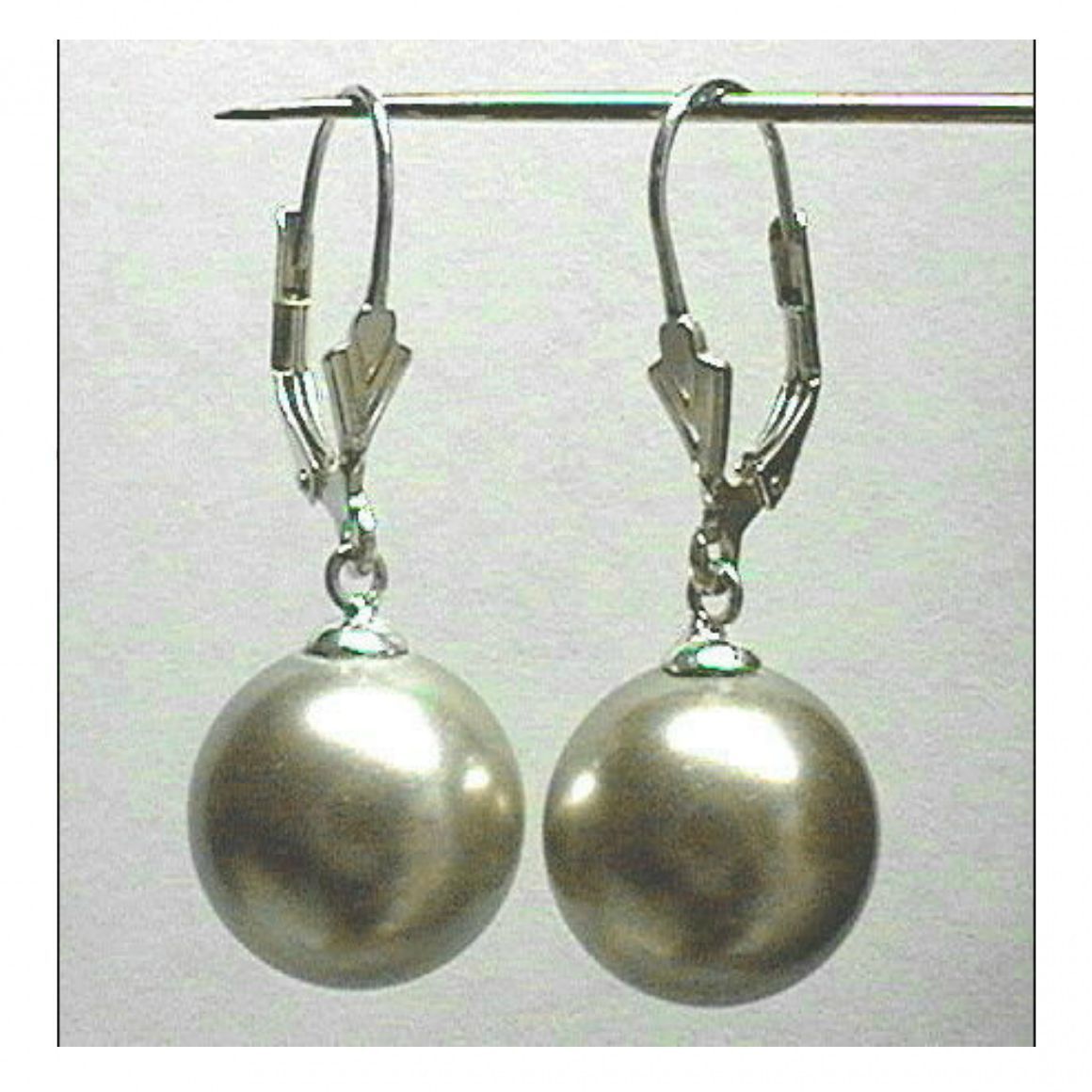 6mm 8mm 10mm 12mm 14mm OLIVE GREEN Shell Pearl Dangle EARRINGS LEVERBACK Silver