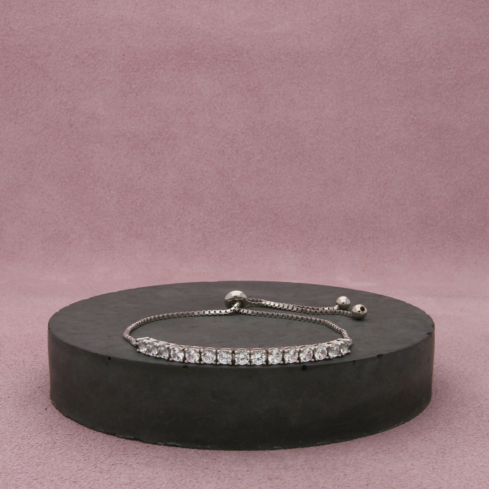 sterling silver round-cut cz adjustable bolo bracelet size 6.25in