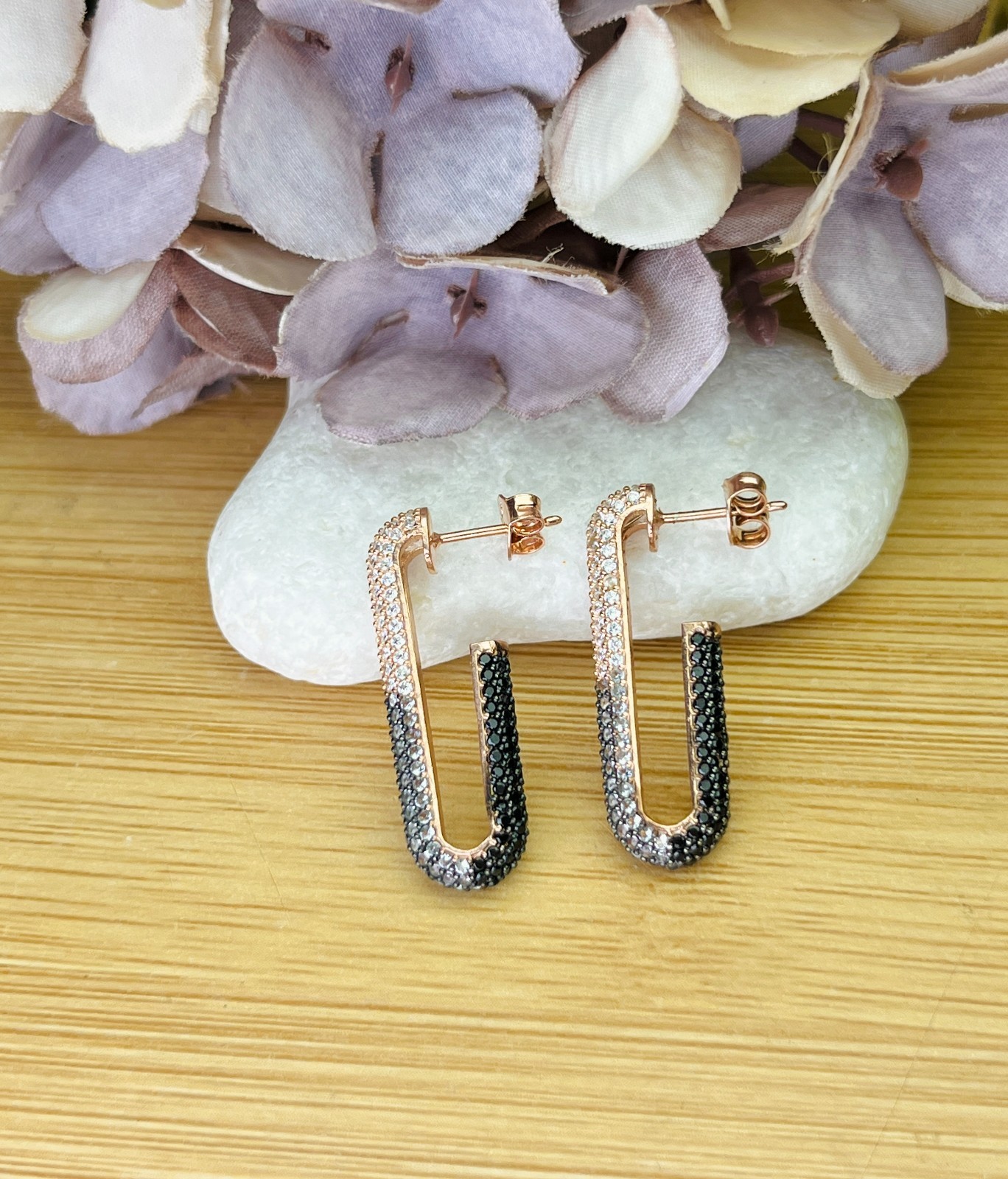 Silver Rose Gold Plated Black & White Earrings For Women