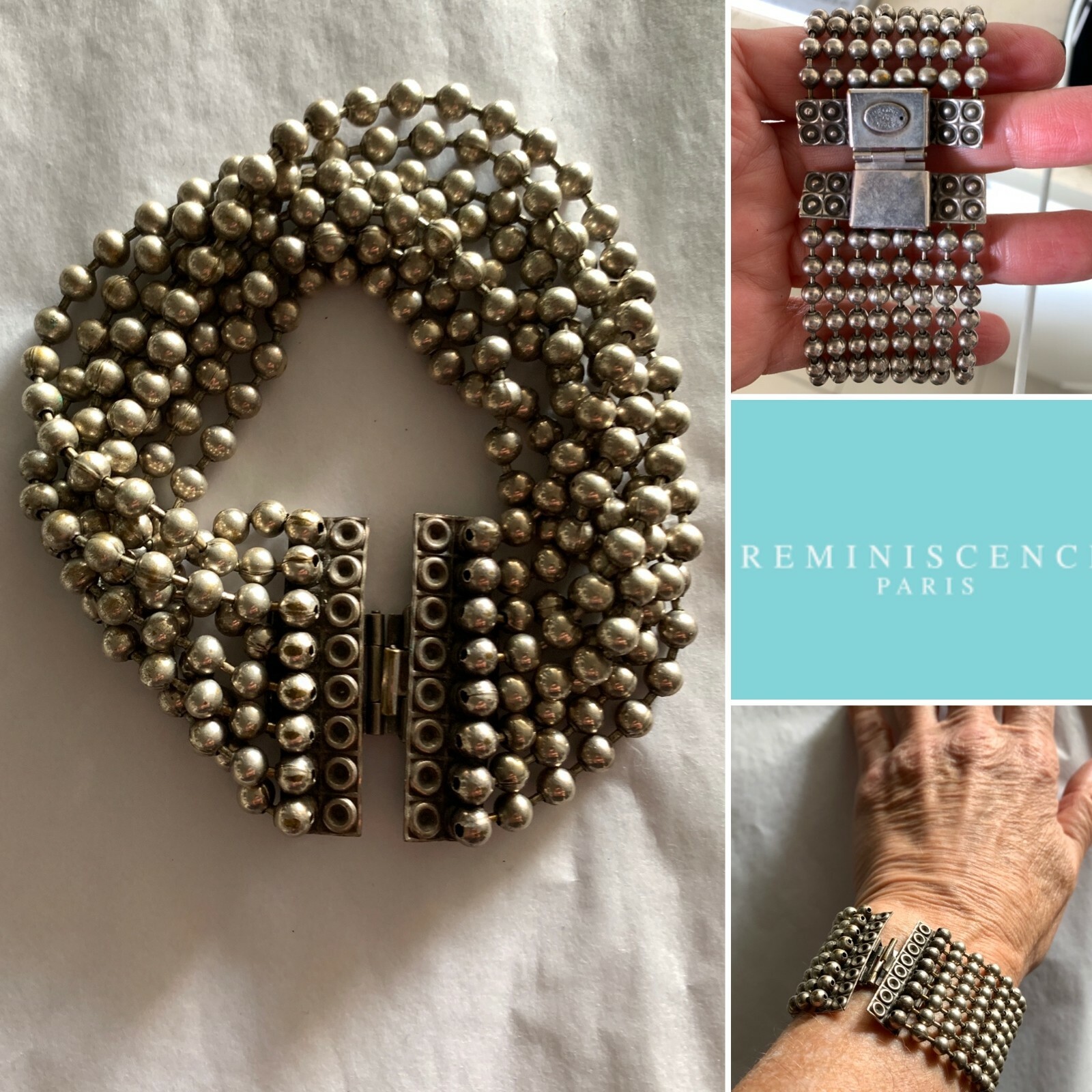 Reminiscence Paris-Zoe Coste Oxidised Silver Tone Bead Chain Cuff,Bracelet-Excel