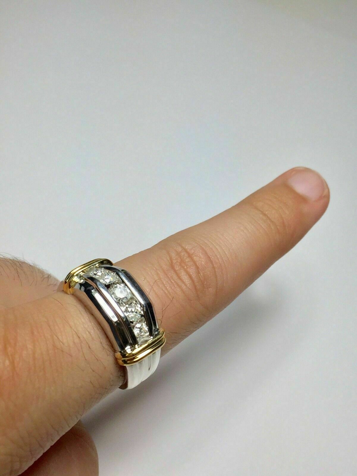 1.00 Ct Simulated Men’s 5-stone Wedding Band Ring 14K White Gold Plated Silver