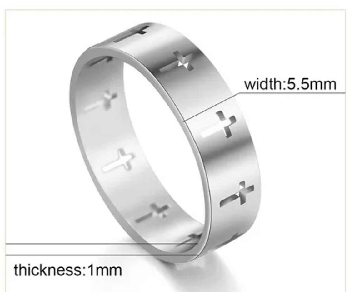 Stainless Steel Cut Out Cross Ring 5.5 mm band width