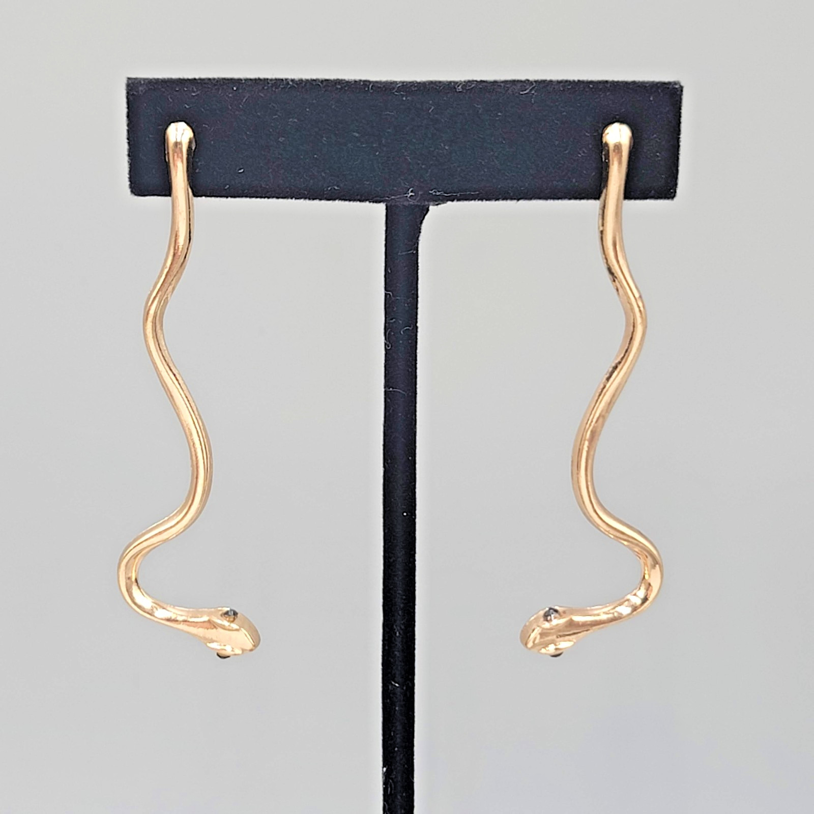 Black Eyed Snake Pierced Earrings Gold tone Drop Long 2.75″