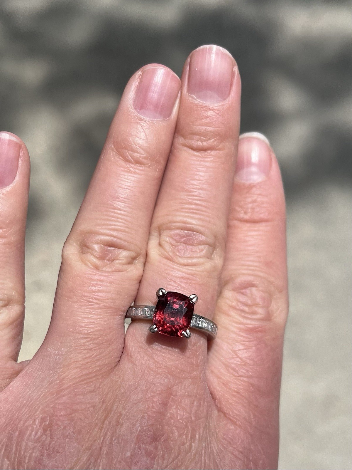 GIA 5.01 C Natural Unheated Spinel & Diamond Ring in 18K White Gold size 7.75