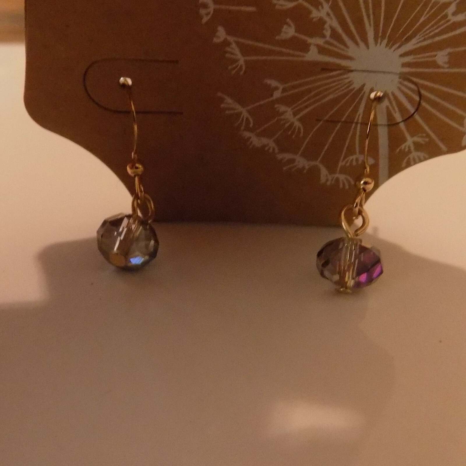 Pierce Earrings Silver-tone dangle with iridescent faceted bead height 1″ (132)