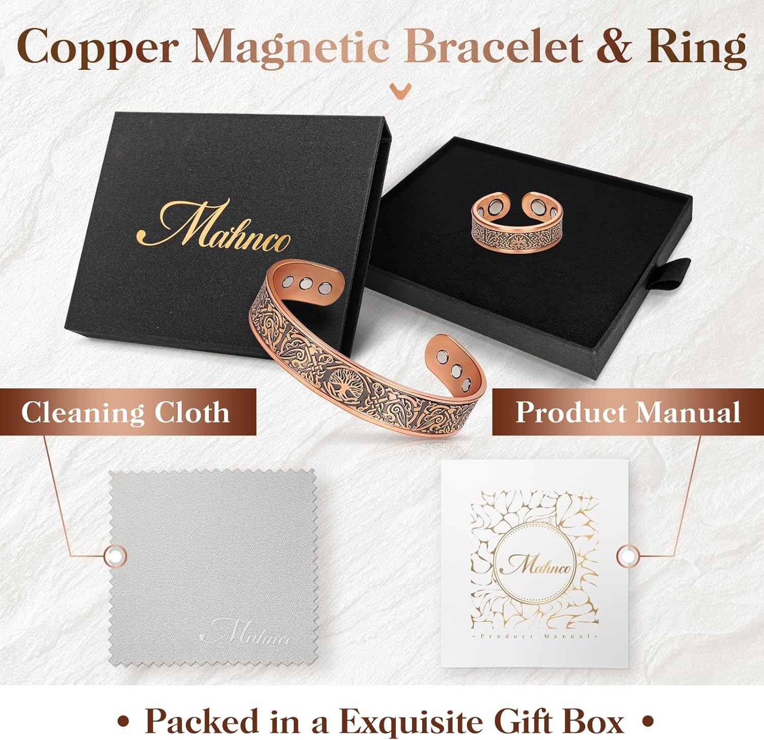 Mahnco Copper Bracelet for Men & Women, 9X Strength Magnetic Bracelets & Lymphat