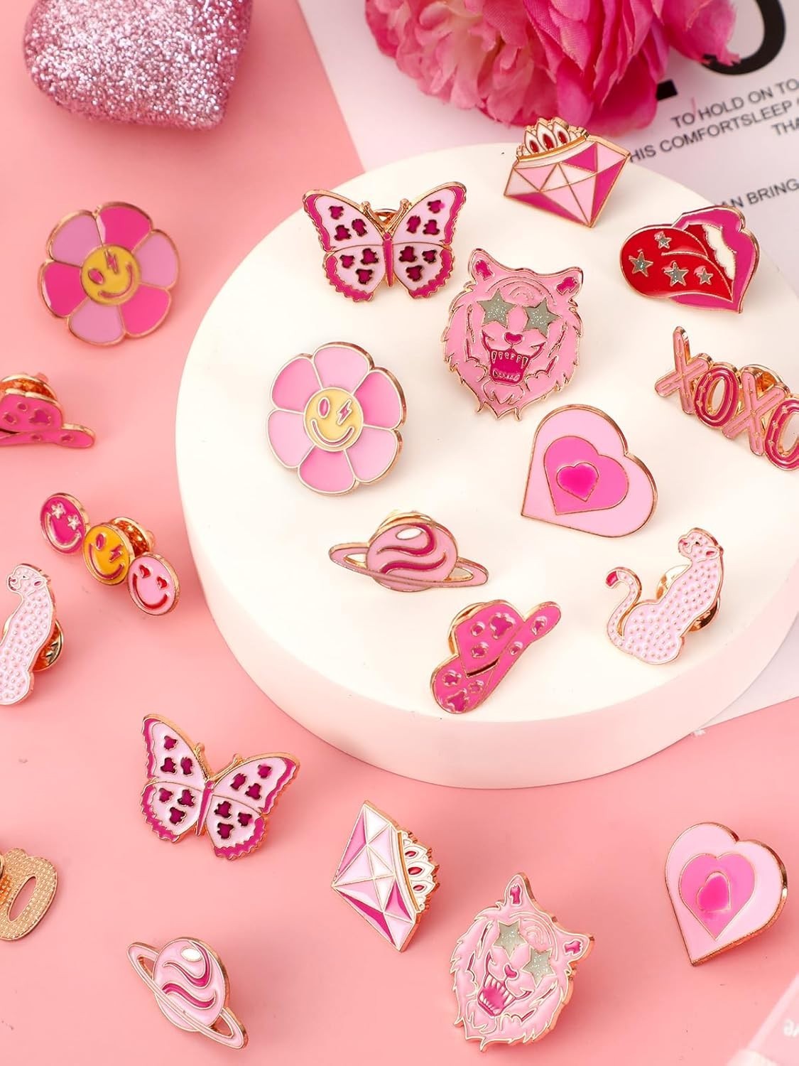 Empowering 28pc Pink Brooch Pins Set – Perfect for Gifts & Self-Expression
