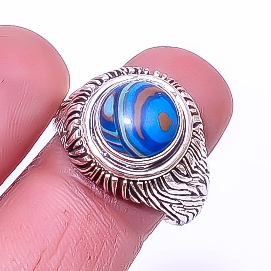 Solitaire Rainbow Calsilica Handmade Silver Plated Ring s.7.5 R1120-36