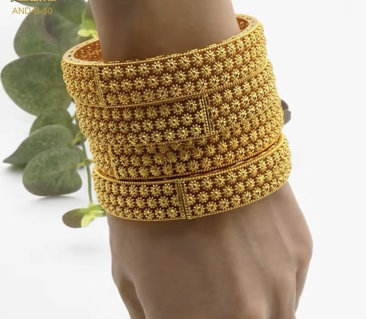 2 Gold Handmade 24K Gold Plated Dubai Indian Bangle Design Push Lock UK (S 6 cm)