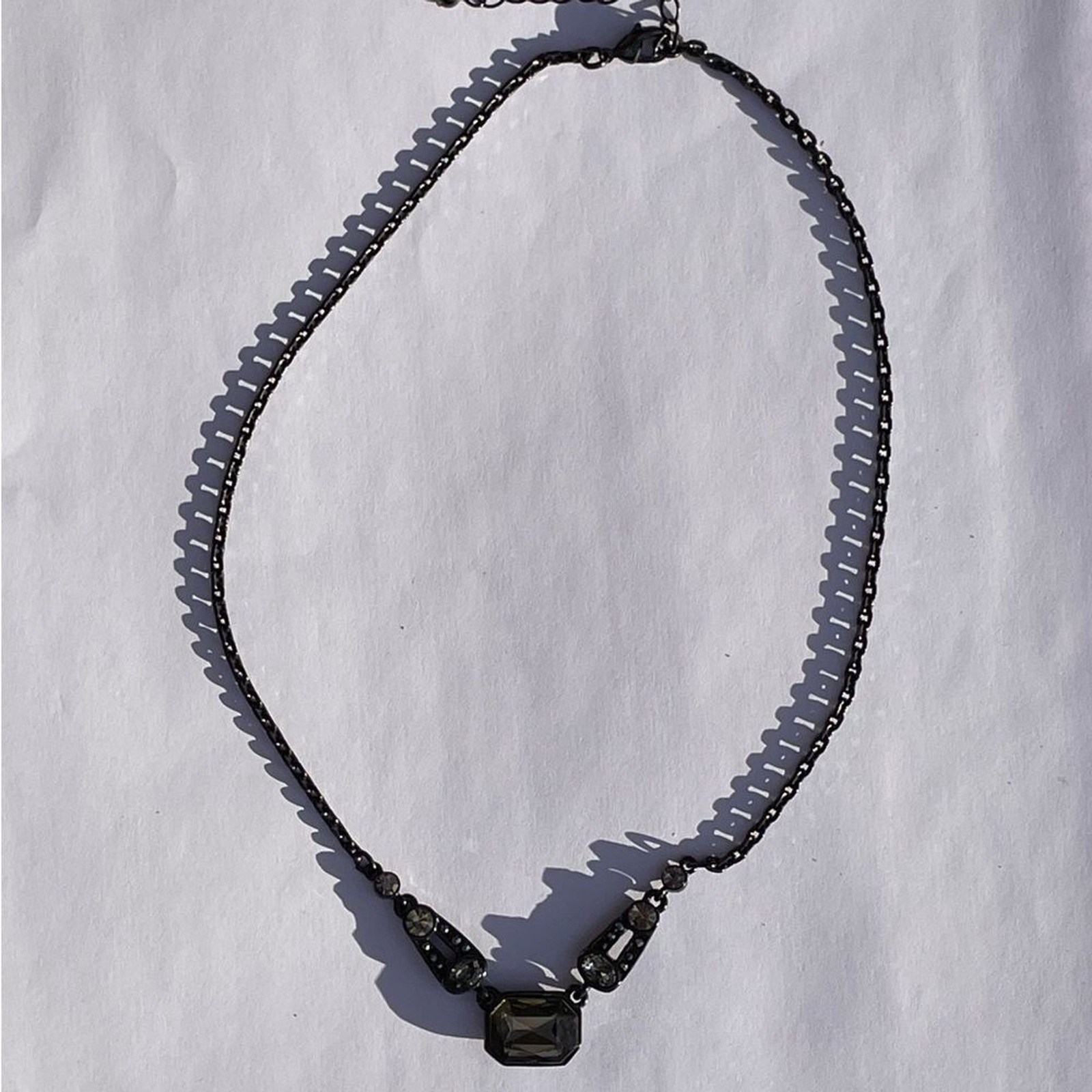 Vtg inspired dark clear gray glass Costume necklace vintage 16” 18”