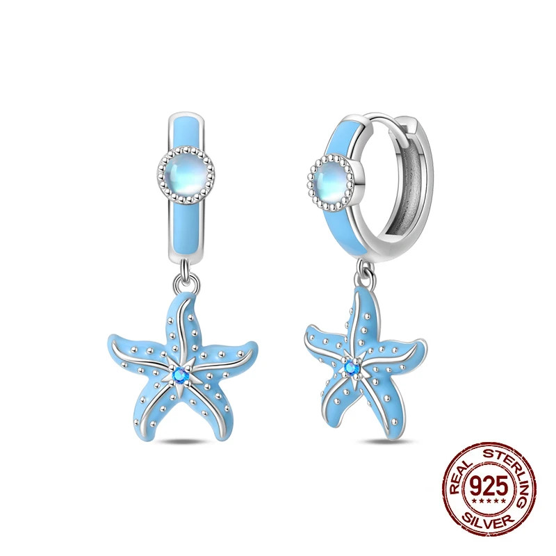 Sterling Silver Stud Earrings Women Colorful Starfish Shell Butterfly Jewelry