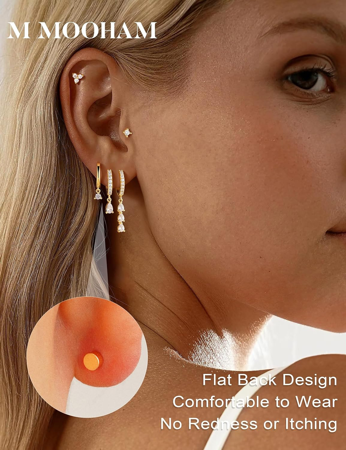 M MOOHAM Gold Dangle Earrings Set for Women, Hypoallergenic 14K Real Gold Plated