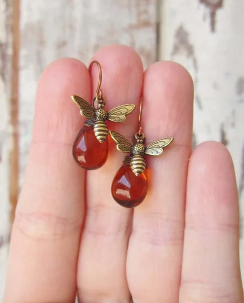 Honey Bee Drop Honey Gold Earrings