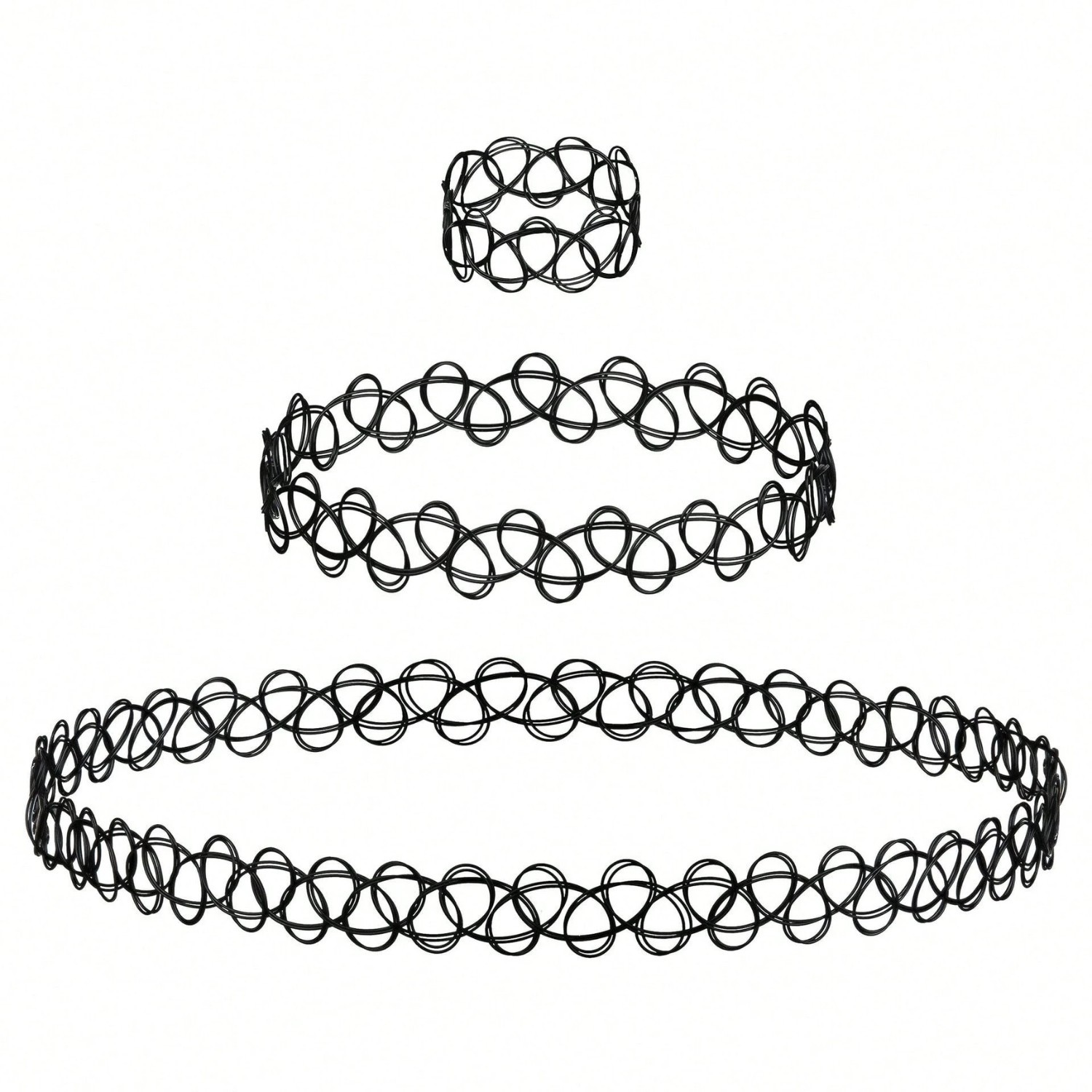 12 Pcs 90s Tattoo Choker Necklace Set Stretch Gothic Black Lace Elastic Vintage