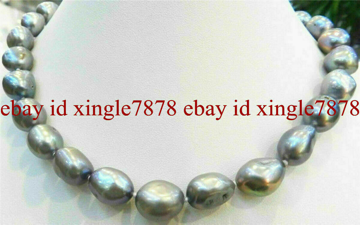 LONG 20INCHES REAL HUGE 9-10MM GRAY NATURAL BAROQUE PEARL NECKLACE
