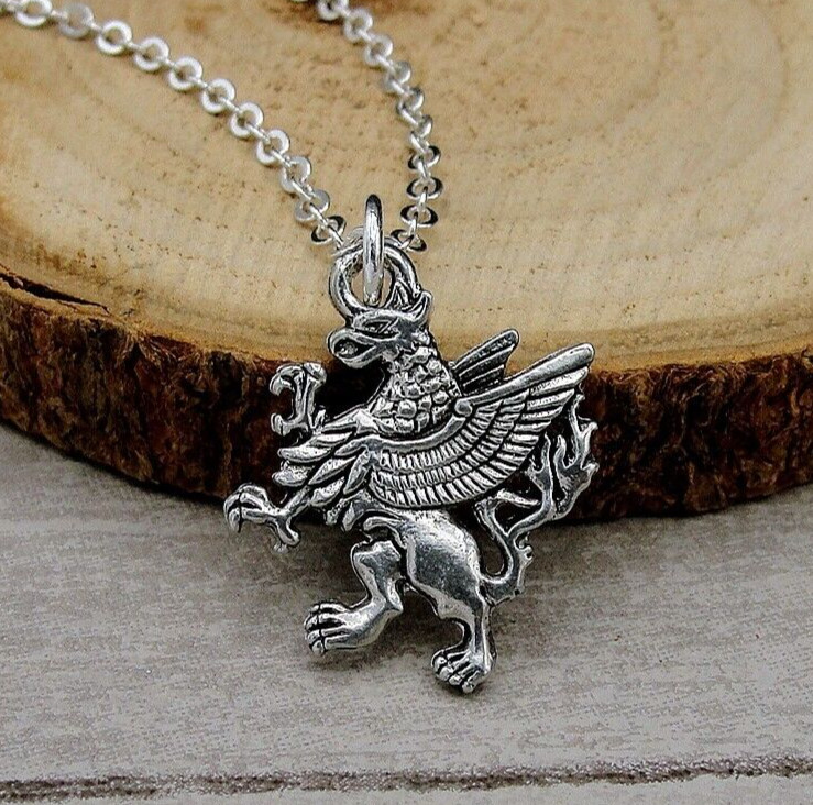 Silver Griffin Necklace – Gryphon Charm Necklace – Mythical Bird Creature Charm