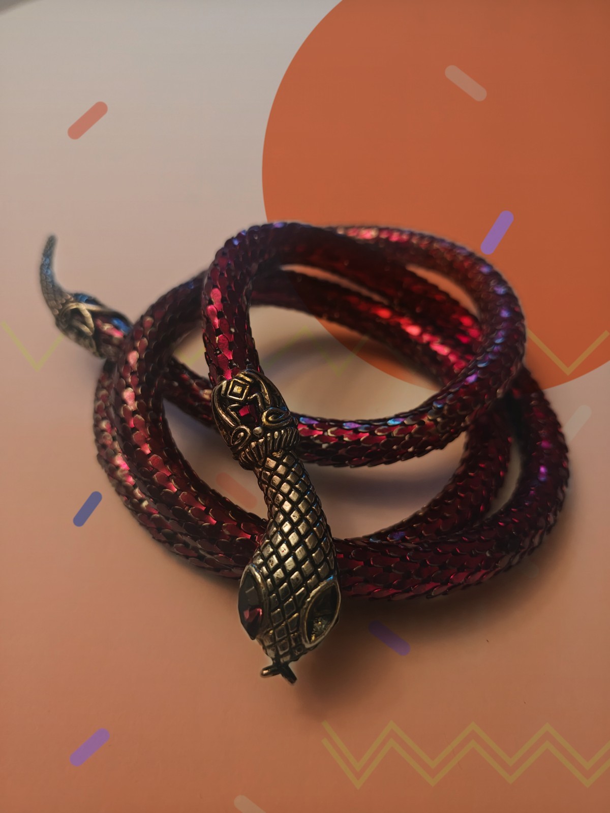 Vintage D L Auld Snake Necklace, Ruby Red Eyes, missing an eye. see pictures.