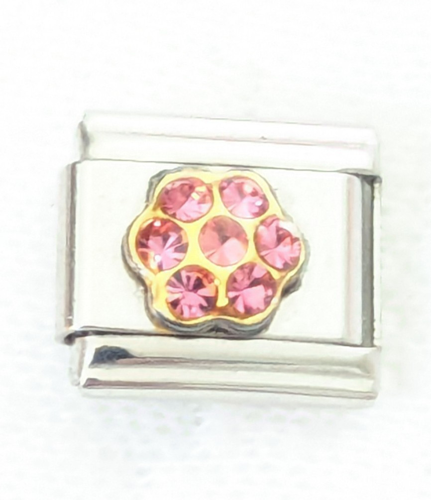 Casa D’Oro Flower Cubic Zirconia Stones Classic 9mm Link Italian Charm E72