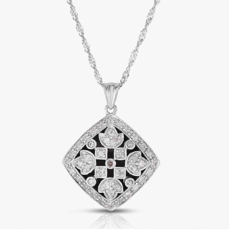 Femme Luxe Vinenna Vintage Diamond Pendant 18“ Box Chain 925 Sterling Silver