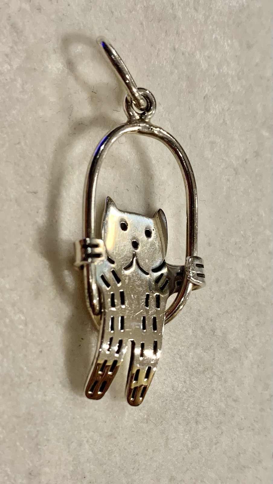 Cat On A Swing 950 Silver Pendant ~ 1 3/4 Inches!