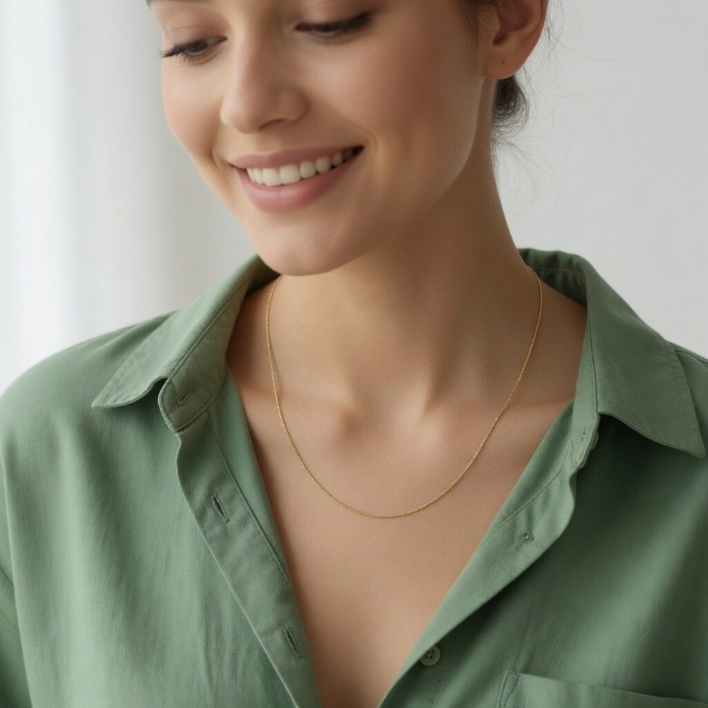 14K Yellow Solid Gold Mirror Box Chain, Width 0.6mm