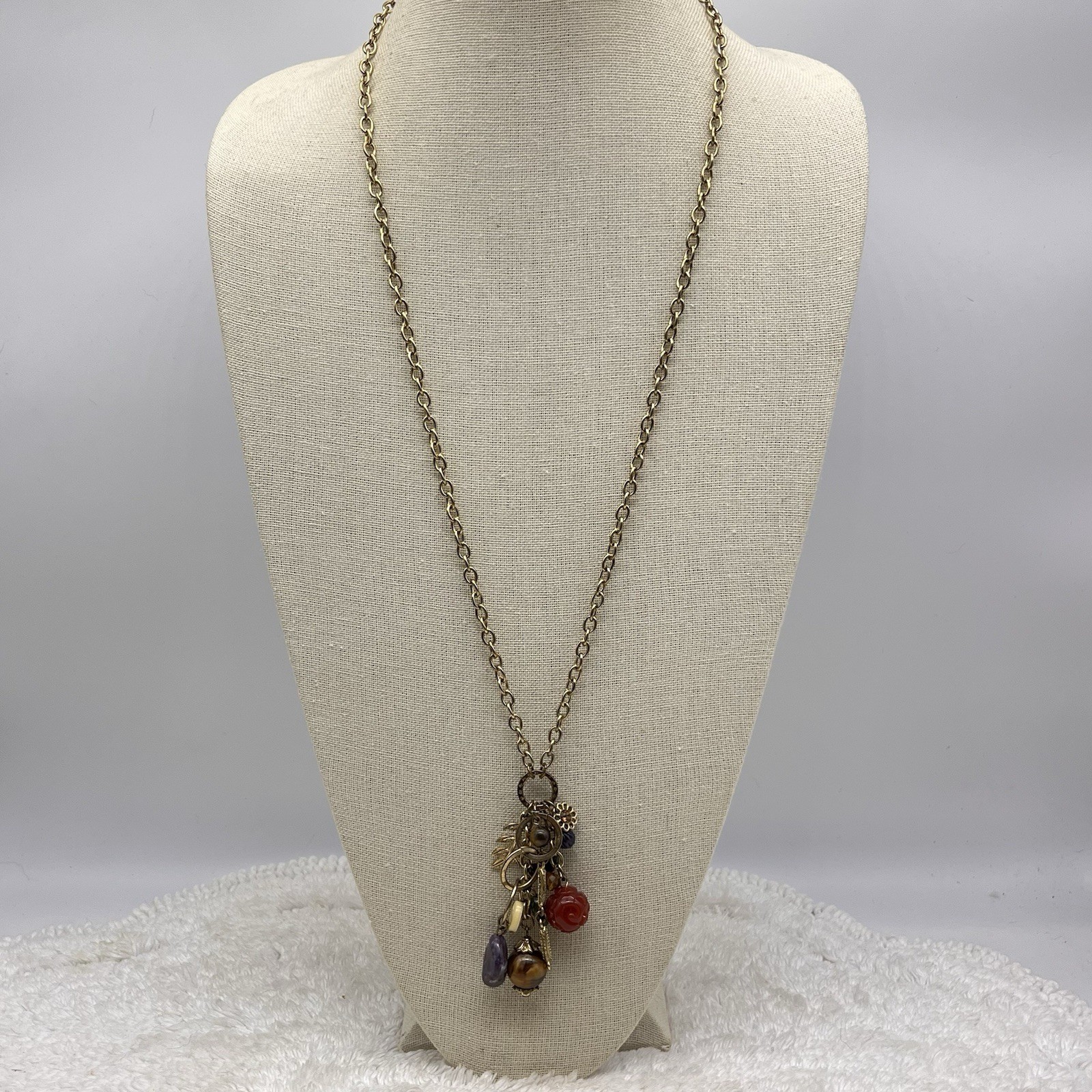 Boho Tassel Necklace Gold Tone Chain Long 28″
