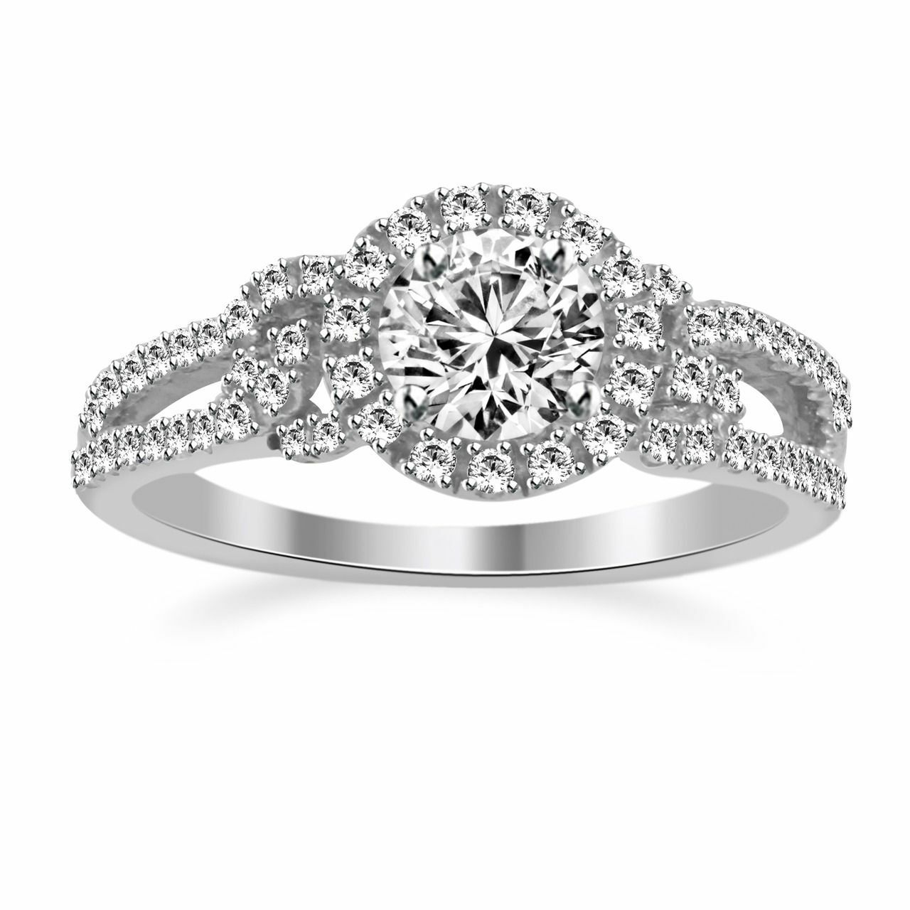 1.07 Ct Round Simulated Diamond Sterling Silver Halo Engagement Ring