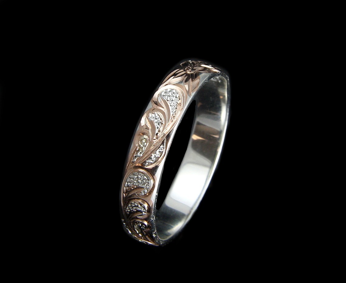 4MM ROSE GOLD PLATED SILVER 925 HAWAIIAN PLUMERIA SCROLL BAND RING SIZE 1 TO 12