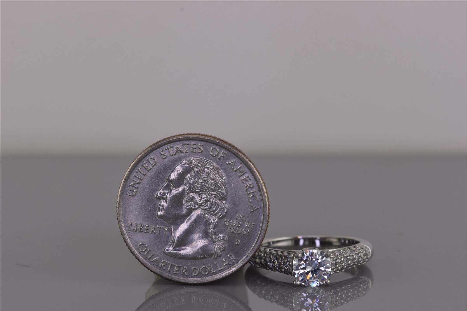 Sterling Silver Cubic Zirconia Solitaire Clustered Pave Band Ring 925 Sz: 6